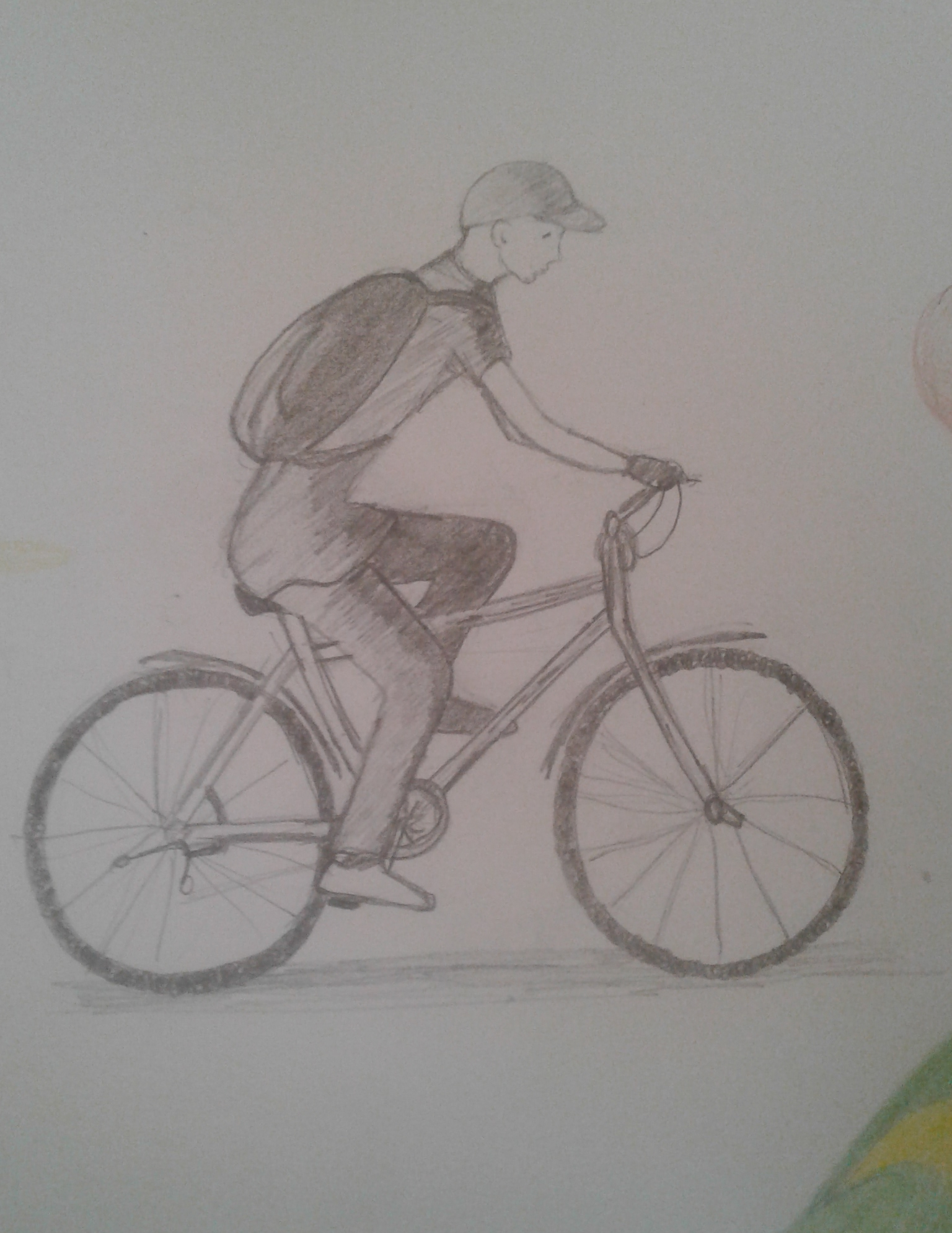 A pencil sketch of a cyclist